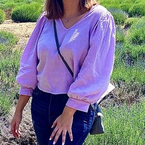 Lavender blouse with puffy sleeves